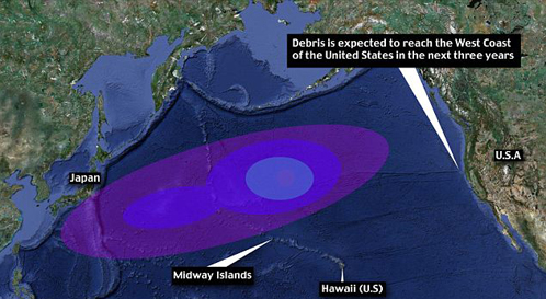 Смытое цунами направляется к берегам США и уже добралось до атолла Мидуэй