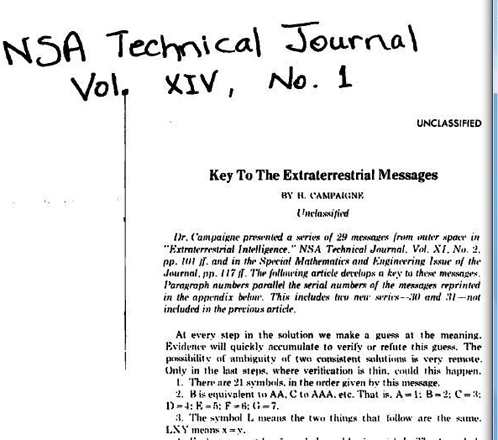 Документ про инопланетные послания из "Технического жернала", обнародованный АНБ.