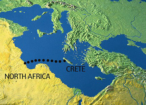 От Африки до Крита путь далекий - порядка 200 километров