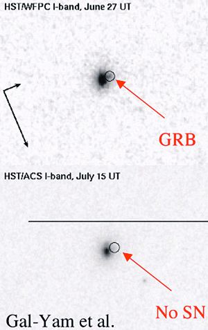Вспышку GRB 060614 засекла гамма-обсерватория Swift. Объект наблюдали с помощью космического телескопа Hubble и с Земли. Сверхновой на месте вспышки не обнаружено.