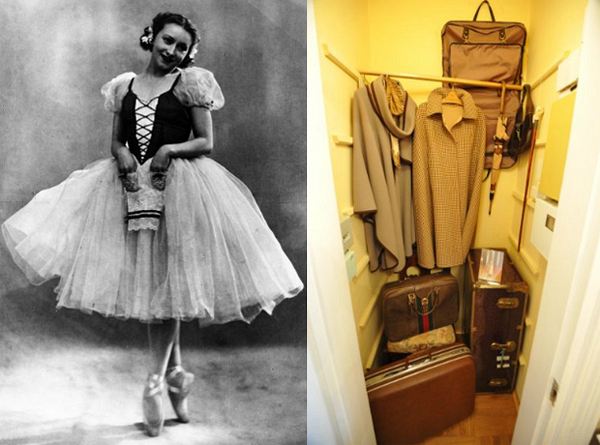 1954 год. Уланова - Жизель на сцене Большого. Балерина, кстати, до последних дней оставалась такой хрупкой - не больше 48 кг. Гардероб в квартире балерины. Прямо скажем, тесновато, скромно, но со вкусом.