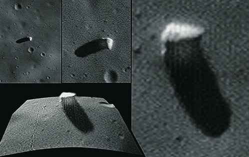«Монолит» на снимках зонда Mars Global Surveyor (вверху и справа). Внизу - компьютерная реконструкция объекта.